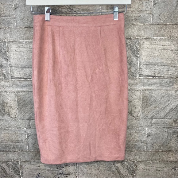 Lulu's Superpower Blush Suede Pencil Skirt SIZE XS - Picture 2 of 8
